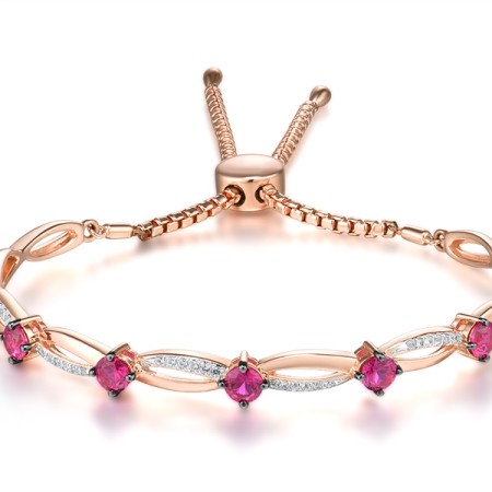 Sterling Silver w/ Rose Black White Plating Bangle Created Ruby,Created white sapphire (G311511CRWSV925)