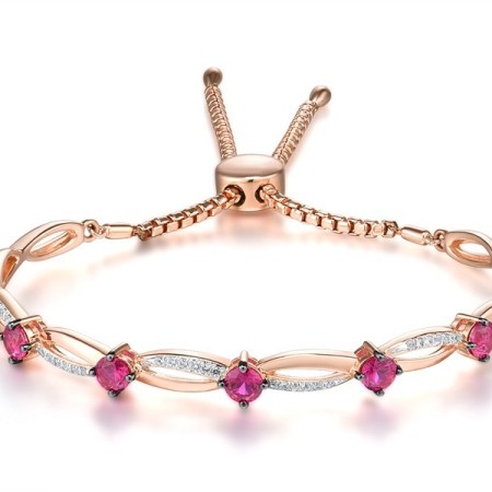 Sterling Silver w/ Rose Black White Plating Bangle Created Ruby,White Cubic Zirconia (G311511CRZSV925)