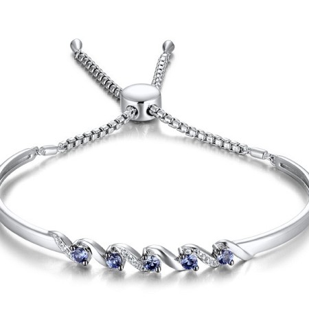 Sterling Silver w/ Black White Plating Bangle Created Sapphire,Created white sapphire (G311512CSWSK925)