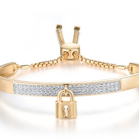 Sterling Silver w/ IONIC YELLOW PLATING Bangle White Cubic Zirconia (G311634WCZSP925)