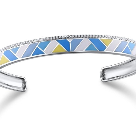 Sterling Silver Bangle Enamel,White Cubic Zirconia (G311911ENASL925)