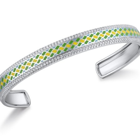 Sterling Silver Bangle Enamel,White Cubic Zirconia (G311912ENASL925)