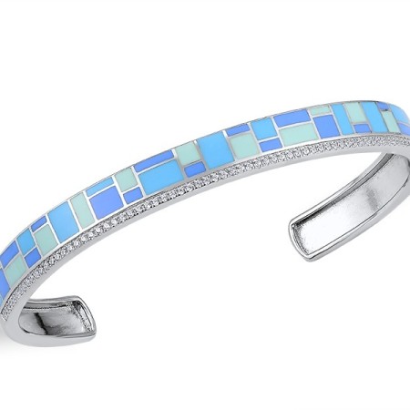 Sterling Silver Bangle Enamel,White Cubic Zirconia (G312152ENASL925)
