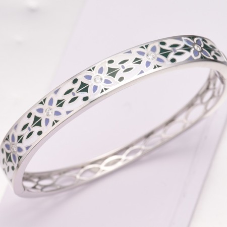 Sterling Silver Bangle Enamel,White Cubic Zirconia (G314789ENA1SL925)