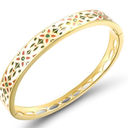 Sterling Silver w/ Yellow Plating Bangle Enamel,Green Spinel (G314789ENASY925)