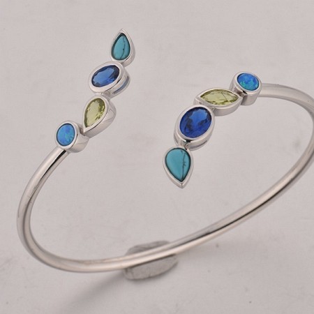 Sterling Silver Bangle Blue Spinel,Created Blue Opal,Created Blue Turquoise,Green Nano Cubic Zirconia (Per (G315045MULSL925)