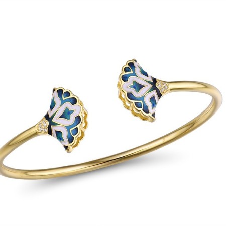 Sterling Silver w/ Yellow Plating Bangle Enamel,White Cubic Zirconia (G315138ENASY925)