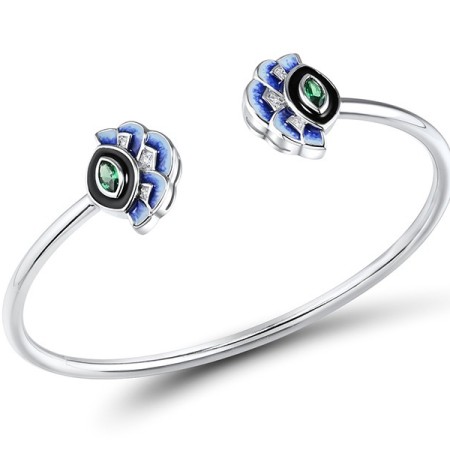 Sterling Silver Bangle Enamel,Green Spinel,White Cubic Zirconia (G315141ENASL925)