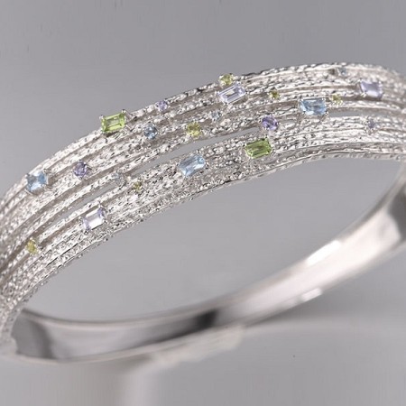 Sterling Silver Bangle Blue Spinel,Created Purple Nano Spinel,Dark Purple CZ,Green Nano Cubic Zirconia (Per (G315652BGNPSL925)