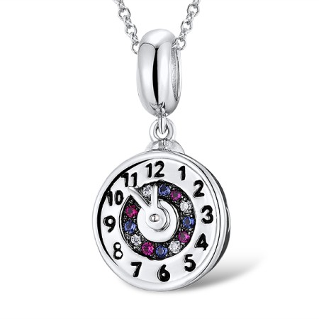 Sterling Silver w/ Black White Plating Charms Created Ruby,Enamel,White Cubic Zirconia,Blue Nano Cubic Zirconia (H311902ENASK925)