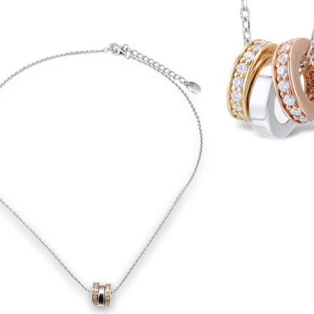 Sterling Silver w/ Rose Yellow White Plating Necklace White Cubic Zirconia (N301043WCZST925)