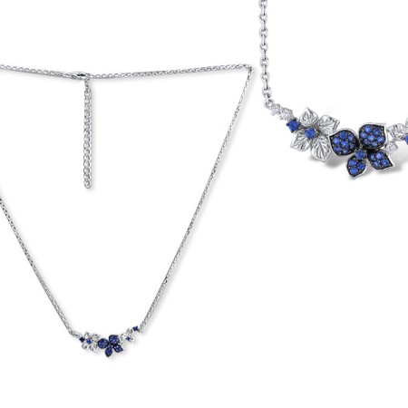 Sterling Silver w/ Black White Plating Necklace White Cubic Zirconia,Blue Nano Cubic Zirconia (N304737SBZZSK925)