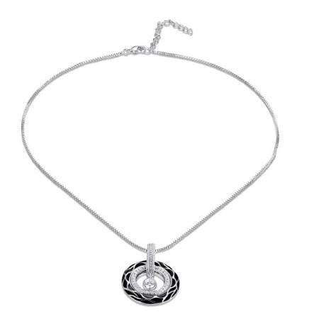 Brass w/ White Gold Plating Necklace Enamel,White Cubic Zirconia (N305191ENA2BRW)