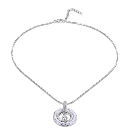 Brass w/ White Gold Plating Necklace Enamel,White Cubic Zirconia (N305191ENA3BRW)