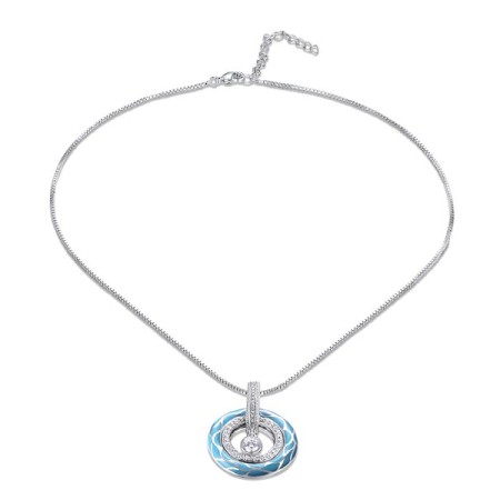 Brass w/ White Gold Plating Necklace Enamel,White Cubic Zirconia (N305191ENA4BRW)