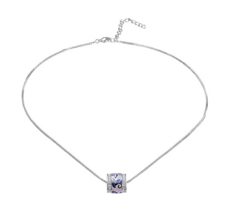 Brass w/ White Gold Plating Necklace Enamel,White Cubic Zirconia (N305487SENA2BRW)