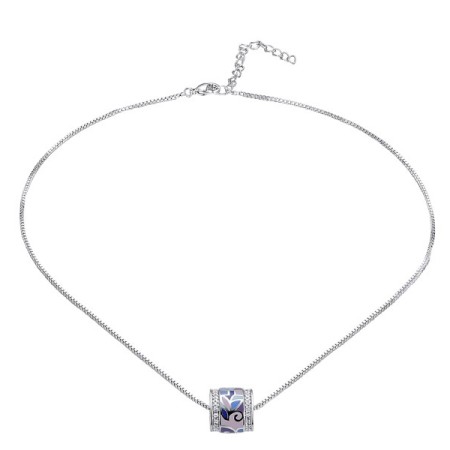 Brass w/ White Gold Plating Necklace Enamel,White Cubic Zirconia (N305487SENA2BRW)