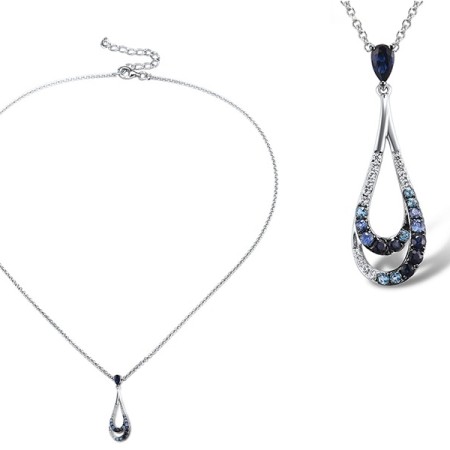 Sterling Silver w/ Black White Plating Necklace Blue Sapphire,Blue Topaz - SIGNITY,White Sapphire (N307424SBSAWSK925)