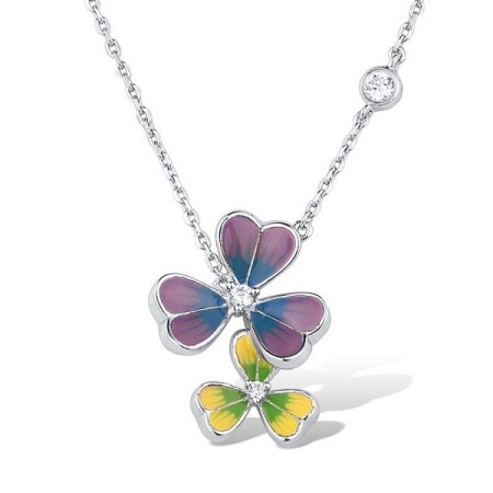 Sterling Silver Necklace Enamel,White Cubic Zirconia (N307597ENASL925)