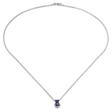 Sterling Silver Necklace Blue Nano Cubic Zirconia,White Cubic Zirconia (N307973BZZSL925)