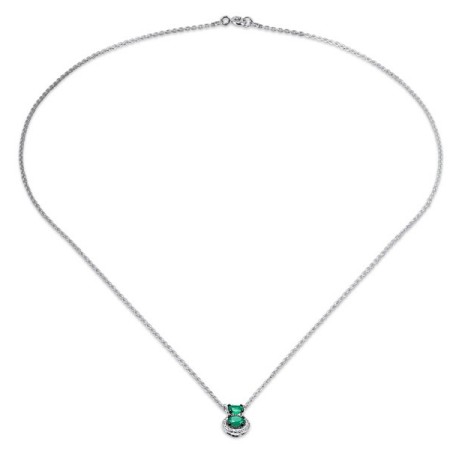 Sterling Silver Necklace Green Chalcedony,White Cubic Zirconia (N307975GCWZSL925)