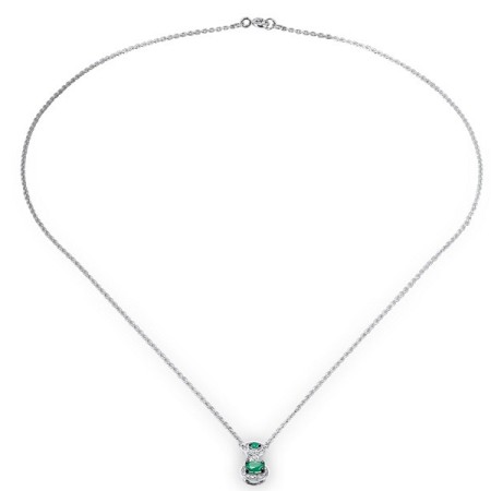Sterling Silver Necklace Dyed Green Agate,Green Chalcedony,White Cubic Zirconia (N307976GGRZSL925)