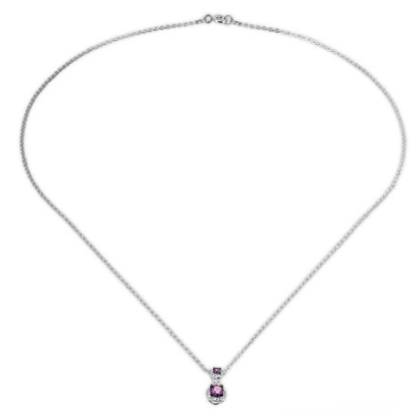 Sterling Silver Necklace Amethyst Cubic Zirconia,White Cubic Zirconia (N307977AWZSL925)