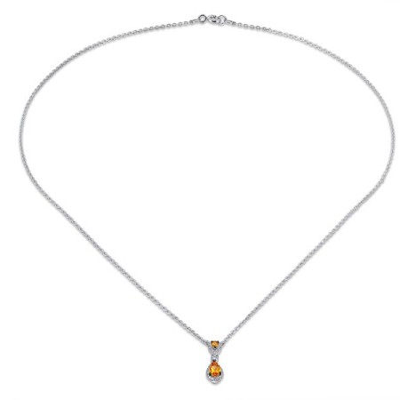 Sterling Silver Necklace Orange Glass,White Cubic Zirconia,Yellow Nano Cubic Zirconia (Ci (N307978ORYZSL925)