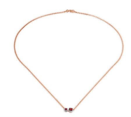 Sterling Silver w/ Rose Plating Necklace Created Ruby,White Cubic Zirconia (N307982CRZSR925)