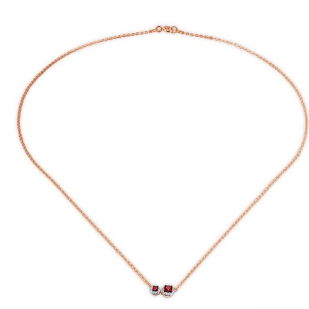 Sterling Silver w/ Rose Plating Necklace Created Ruby,White Cubic Zirconia (N307982CRZSR925)