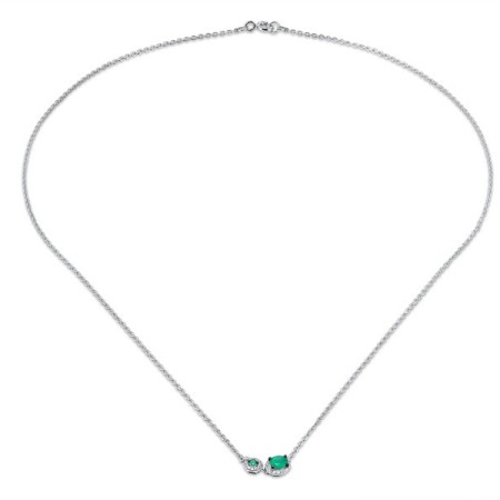Sterling Silver Necklace Dyed Green Agate,Green Chalcedony,White Cubic Zirconia (N307984GGRZSL925)
