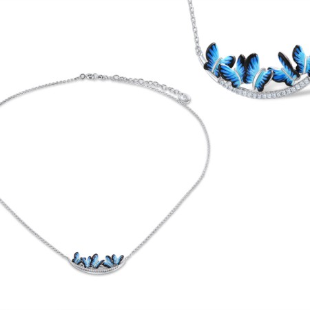 Sterling Silver Necklace Enamel,White Cubic Zirconia (N308015ENASL925)