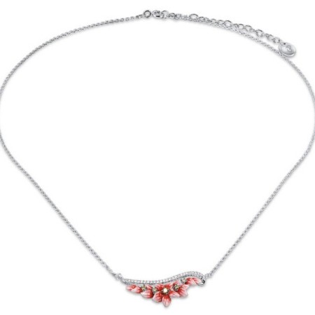 Sterling Silver Necklace Enamel,Green Nano Cubic Zirconia (Per,White Cubic Zirconia (N308016ENASL925)