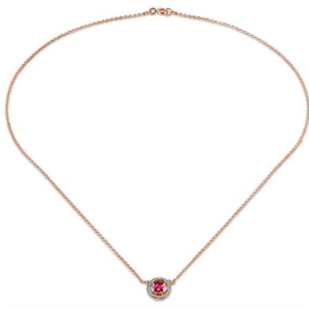 Sterling Silver w/ Rose Plating Necklace Created Ruby,White Cubic Zirconia (N308271CRZSR925)