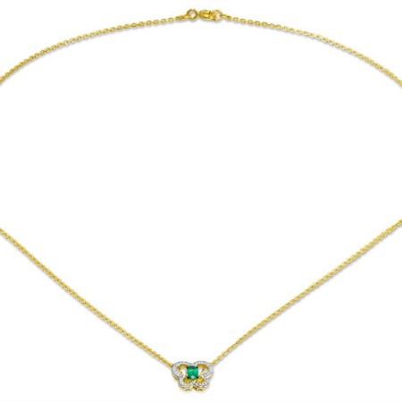 Sterling Silver w/ Yellow Plating Necklace Green Chalcedony,White Cubic Zirconia (N308972GCWZSY925)