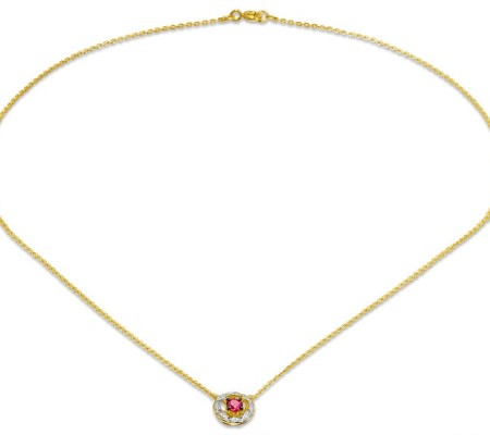 Sterling Silver w/ Yellow Plating Necklace Created Ruby,White Cubic Zirconia (N308973CRZSY925)
