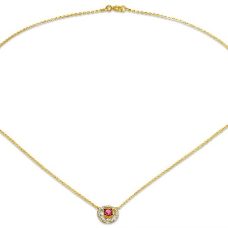 Sterling Silver w/ Yellow Plating Necklace Created Ruby,White Cubic Zirconia (N308973CRZSY925)