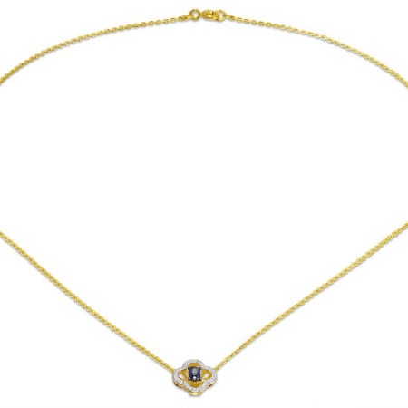 Sterling Silver w/ Yellow Plating Necklace Blue Nano Cubic Zirconia,White Cubic Zirconia (N308974BZZSY925)