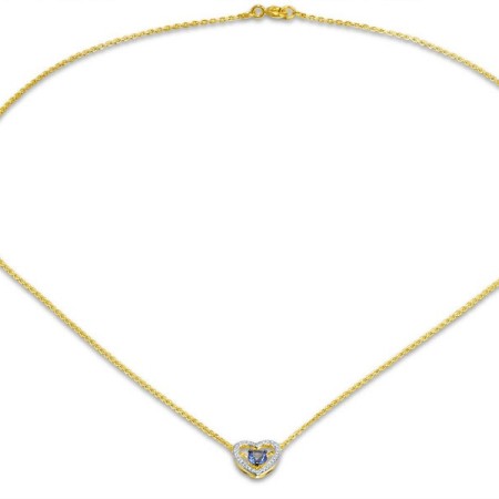 Sterling Silver w/ Yellow Plating Necklace Blue Glass,White Cubic Zirconia (N308975BLGZSY925)