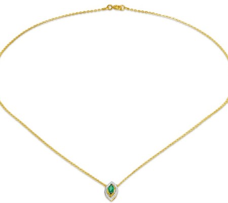 Sterling Silver w/ Yellow Plating Necklace Dyed Green Agate,White Cubic Zirconia (N308976GEZSY925)