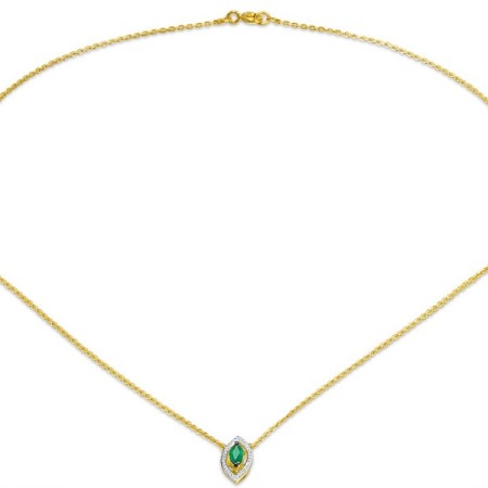 Sterling Silver w/ Yellow Plating Necklace Dyed Green Agate,White Cubic Zirconia (N308976GEZSY925)
