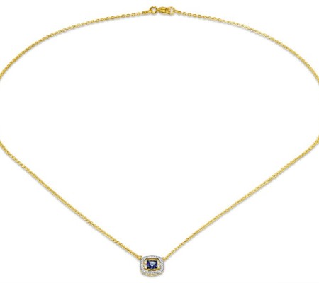Sterling Silver w/ Yellow Plating Necklace Blue Glass,White Cubic Zirconia (N308977BLGZSY925)