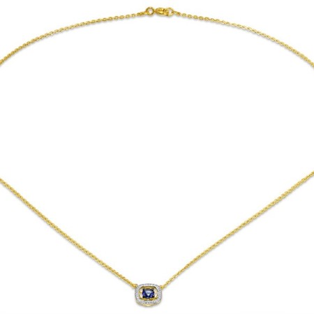 Sterling Silver w/ Yellow Plating Necklace Blue Glass,White Cubic Zirconia (N308977BLGZSY925)