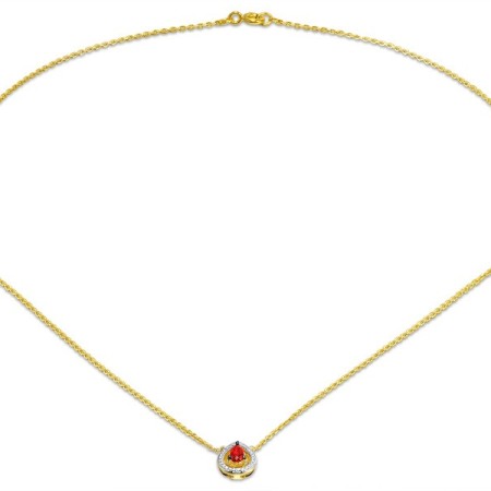 Sterling Silver w/ Yellow Plating Necklace Red Glass,White Cubic Zirconia (N308978REGZSY925)