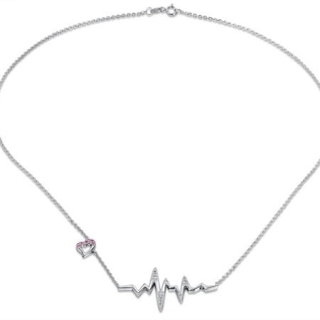 Sterling Silver Necklace Created Pink Sapphire,Created white sapphire (N309097CPWSL925)