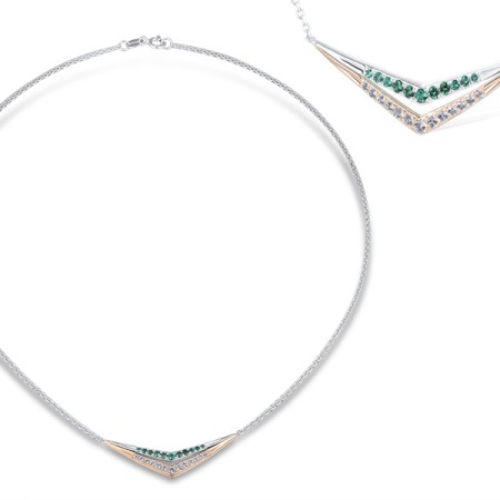 10KR + SL925 Necklace Created Emerald,White Sapphire (N309329CESR0SL)