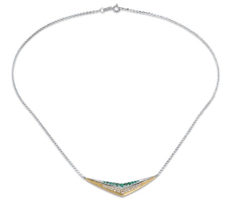 10KY + SL925 Necklace Created Emerald,Created white sapphire (N309329CEWY0SL)