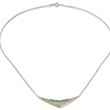 10KY + SL925 Necklace Created Emerald,Created white sapphire (N309329CEWY0SL)