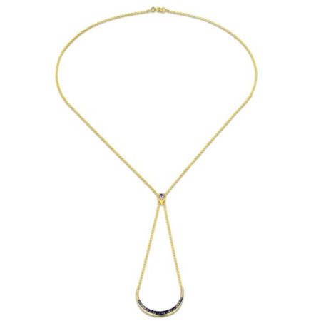 Sterling Silver w/ Yellow Plating Necklace Created Sapphire,White Cubic Zirconia (N309549CRSZSY925)