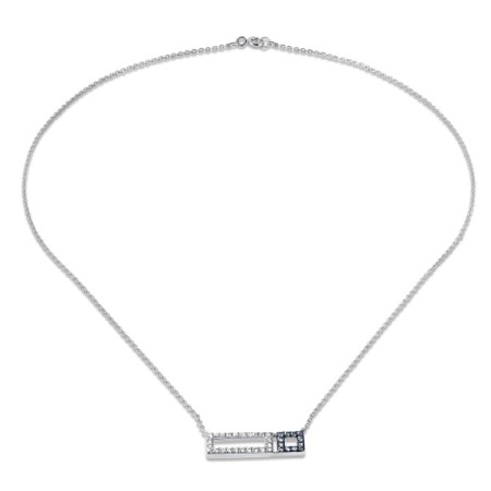 Sterling Silver w/ Black White Plating Necklace Blue Topaz (Swiss Blue),White Topaz (N310538BWTSK925)